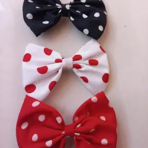 Polka Dot Hair Bows, 3 Pack, Red, Black, White, Classic Style