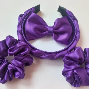 Hair Accessories Gift Combo for Girl/Women (6 Pcs Set)/Best Gift for Birthday/anniversary gift/Gift Combo/Gift Hamper Braided headband, Scrunchie , Bow clip , Small pearl Ear ring, Neck chain, Small jar candle( Sandlewood 30g)