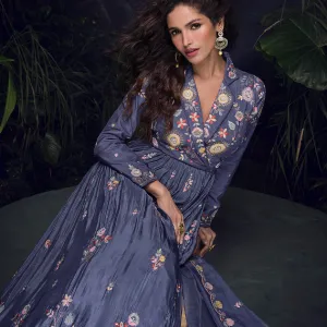 Lilac Chinon Silk Anarkali Suit for Women Festival Wear