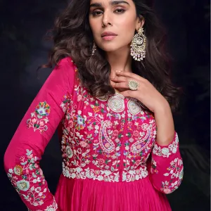 Pink Chinon Silk Anarkali Suit for Women Festival Wear