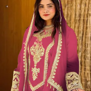 Pink Ombre Pattern Chinon Straight Suit for Women