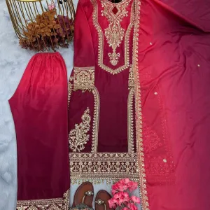 Pink Ombre Pattern Chinon Straight Suit for Women