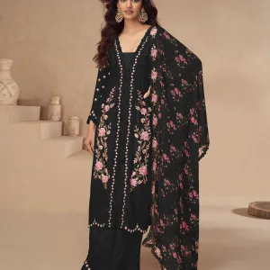 Black Chinon Pakistani Straight Suit for...