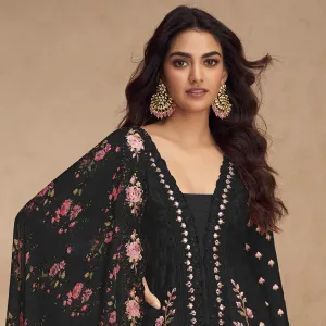 Black Chinon Pakistani Straight Suit for Women Summer Wear