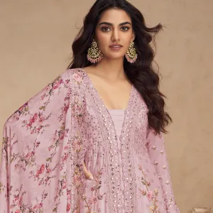 Pink Chinon Pakistani Straight Suit for Women Summer Wear