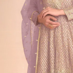 Pink Heavy Embroidered Georgette Peplum Suit for Women