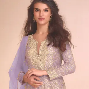 Lilac Heavy Embroidered Georgette Peplum Suit for Women