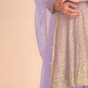 Lilac Heavy Embroidered Georgette Peplum Suit for Women