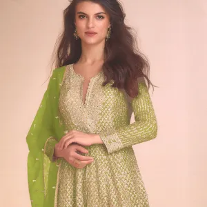 Green Designer Heavy Embroidered Georgette Peplum Suit