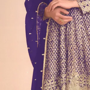 Blue Heavy Embroidered Georgette Peplum Suit for Women