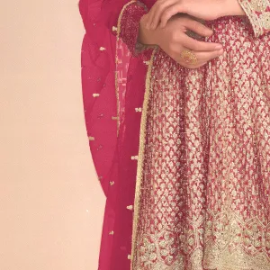 Rani Pink Heavy Embroidered Georgette Peplum Suit for Women