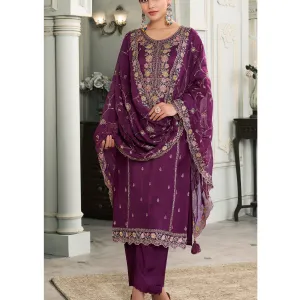 Magenta Munga Silk Straight Suit for Wom...