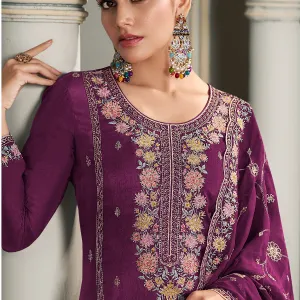 Magenta Munga Silk Straight Suit for Women Festive Wear
