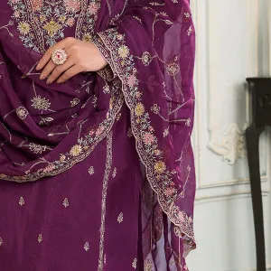 Magenta Munga Silk Straight Suit for Women Festive Wear