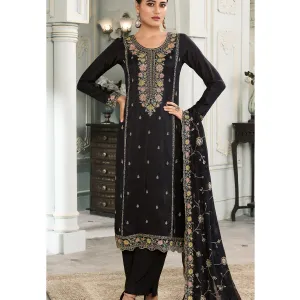 Black Munga Silk Straight Suit for Women...