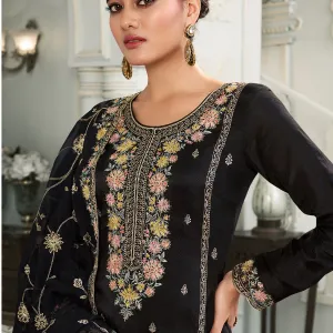 Black Munga Silk Straight Suit for Women Latest Design