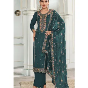 Green Munga Silk Straight Suit for Women...