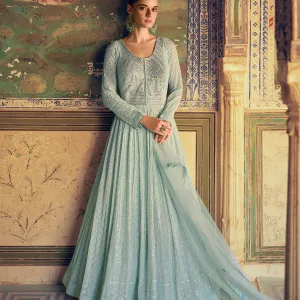 Sky Blue Georgette Chikankari Embroidery Anarkali Suit