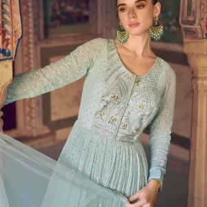Sky Blue Georgette Chikankari Embroidery Anarkali Suit