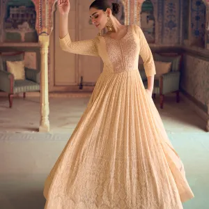 Beige Georgette Chikankari Embroidery An...