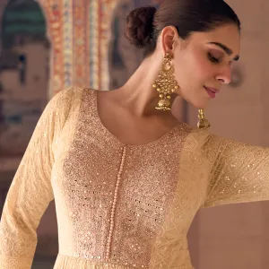 Beige Georgette Chikankari Embroidery Anarkali for Women