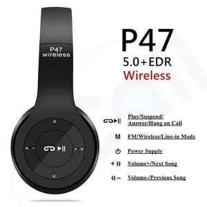 P47 Wireless Bluetooth Headphones | Deep Bass | Foldable Design | Built-in Mic | All-Day Comfort & Noise Isolation