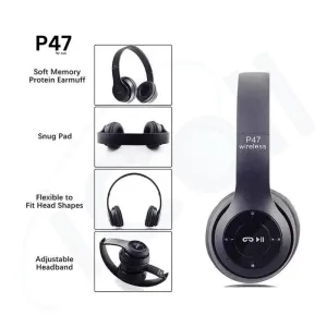 P47 Wireless Bluetooth Headphones | Deep Bass | Foldable Design | Built-in Mic | All-Day Comfort & Noise Isolation