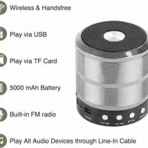 Multi-Function Portable Bluetooth Speaker with FM Radio, AUX, USB, TF Card Slot, & High Bass Sound – Compact & Travel-Friendly