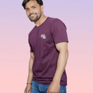 Rori Men’s Cherry Brown Pure Cotton T-Shirt | Logo Printed Round Neck | Regular Fit Half Sleeve Tee | Made in India | Stylish Casual Wear