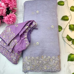 Lilac Candy Crush Silk Embroidery Saree...
