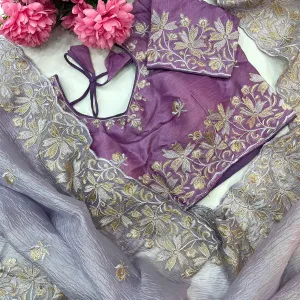 Sky Blue Candy Crush Silk Embroidery Saree with Rich Look