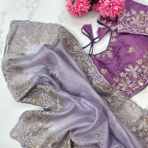 Sky Blue Candy Crush Silk Embroidery Saree with Rich Look