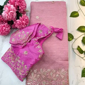 Pink Candy Crush Silk Embroidery Saree w...