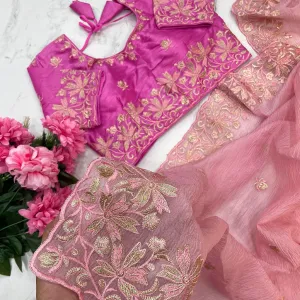 Pink Candy Crush Silk Embroidery Saree with Premium Finish