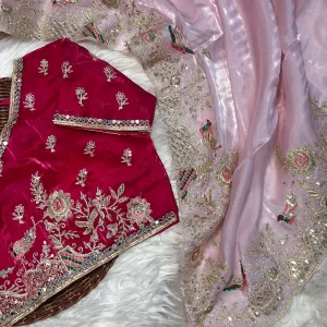 Pink Jimmy Choo Silk Embroidery Saree for Women Festival Wear