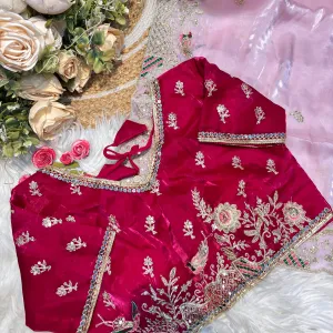 Pink Jimmy Choo Silk Embroidery Saree for Women Festival Wear