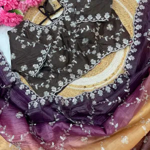 Brown Ombre Crush Silk Saree for Women Festival Wear