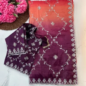 Purple Ombre Crush Silk Saree for Women...