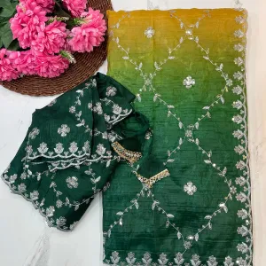 Yellow Ombre Crush Silk Saree for Women...