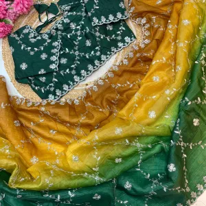 Yellow Ombre Crush Silk Saree for Women Festival Wear