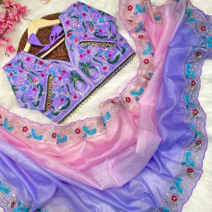 Lavender Ombre Candy Crush Silk Saree with Stylish Pattern