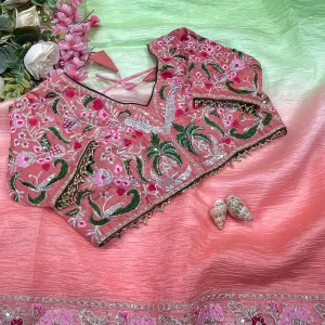 Peach Ombre Candy Crush Silk Saree with Premium Design