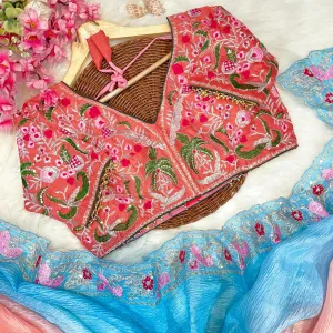 Sky Blue Ombre Candy Crush Silk Saree with Soft Gradient