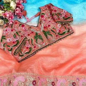 Sky Blue Ombre Candy Crush Silk Saree with Soft Gradient