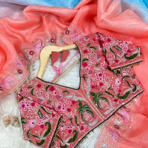 Sky Blue Ombre Candy Crush Silk Saree with Soft Gradient