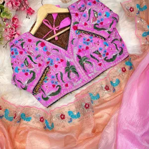 Pink Ombre Candy Crush Silk Saree with Elegant Look