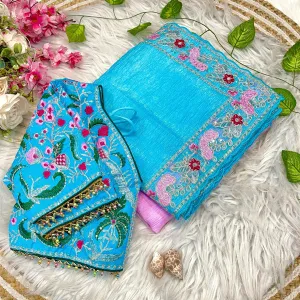 Blue Ombre Candy Crush Silk Saree with P...