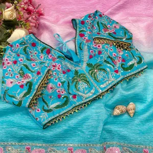 Blue Ombre Candy Crush Silk Saree with Premium Pattern