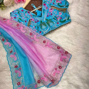 Blue Ombre Candy Crush Silk Saree with Premium Pattern