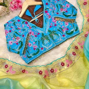 Yellow Ombre Candy Crush Silk Saree with Premium Finish